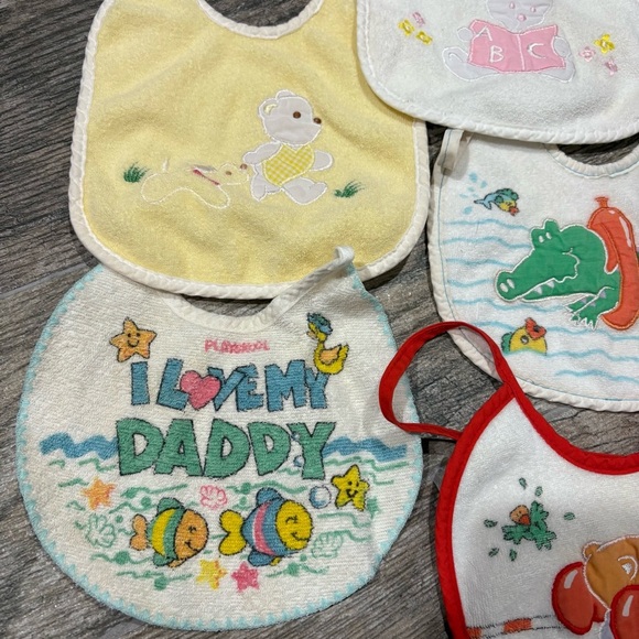 Lot Of 7 Vtg Baby Bibs 90s Terry Cloth Playskool Animals Bear Alligator Hippo - Picture 2 of 11